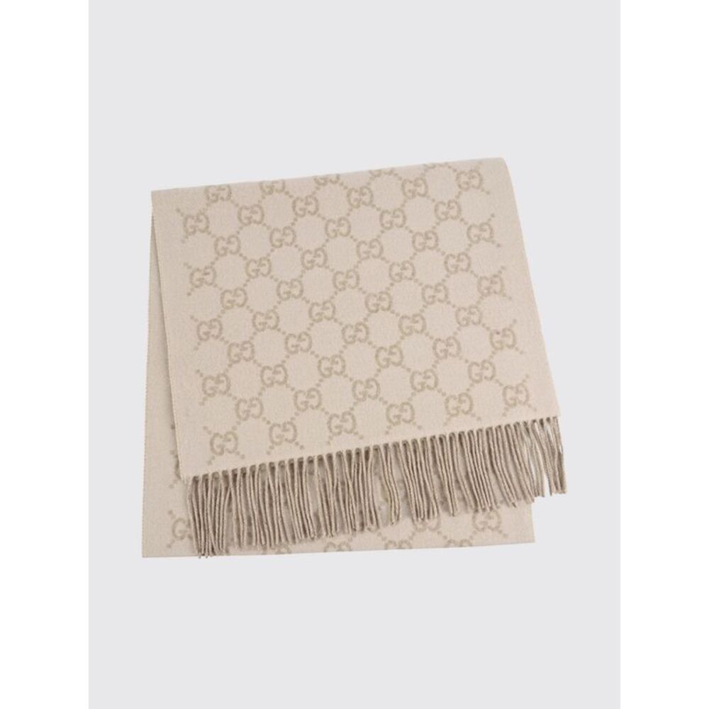 Gucci Women Gucci Gg Monogram Pure Cashmere Scarf With Fringed Edges